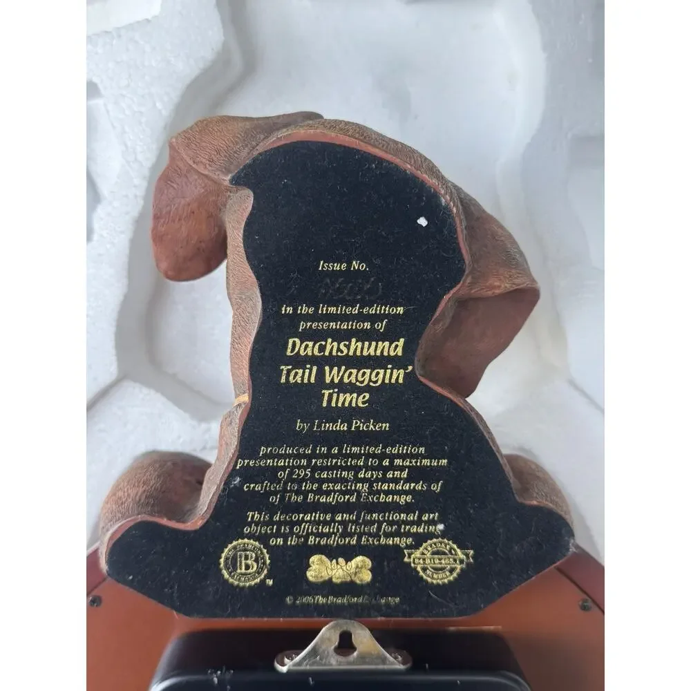 Bradford Exchange Very Rare Linda Picken Dachshund Dog Wall Clock w/Wagging tail